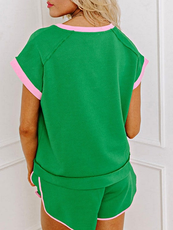Cotton Green Two Tone Textured Tee and Shorts Set
