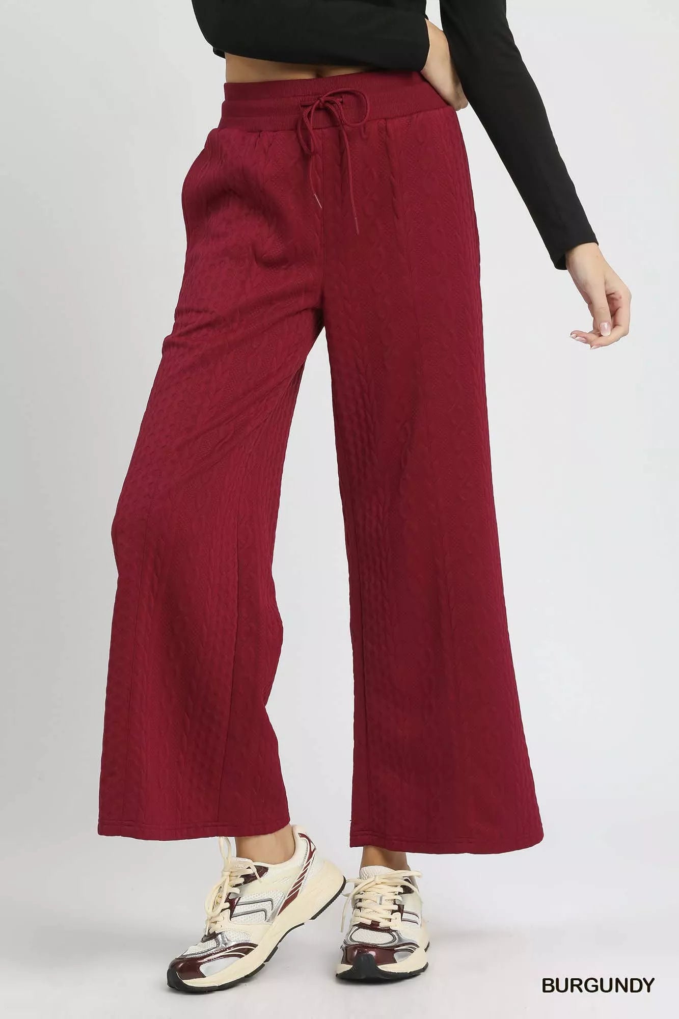 Umgee Cable Knit Textured Wide Leg Pants