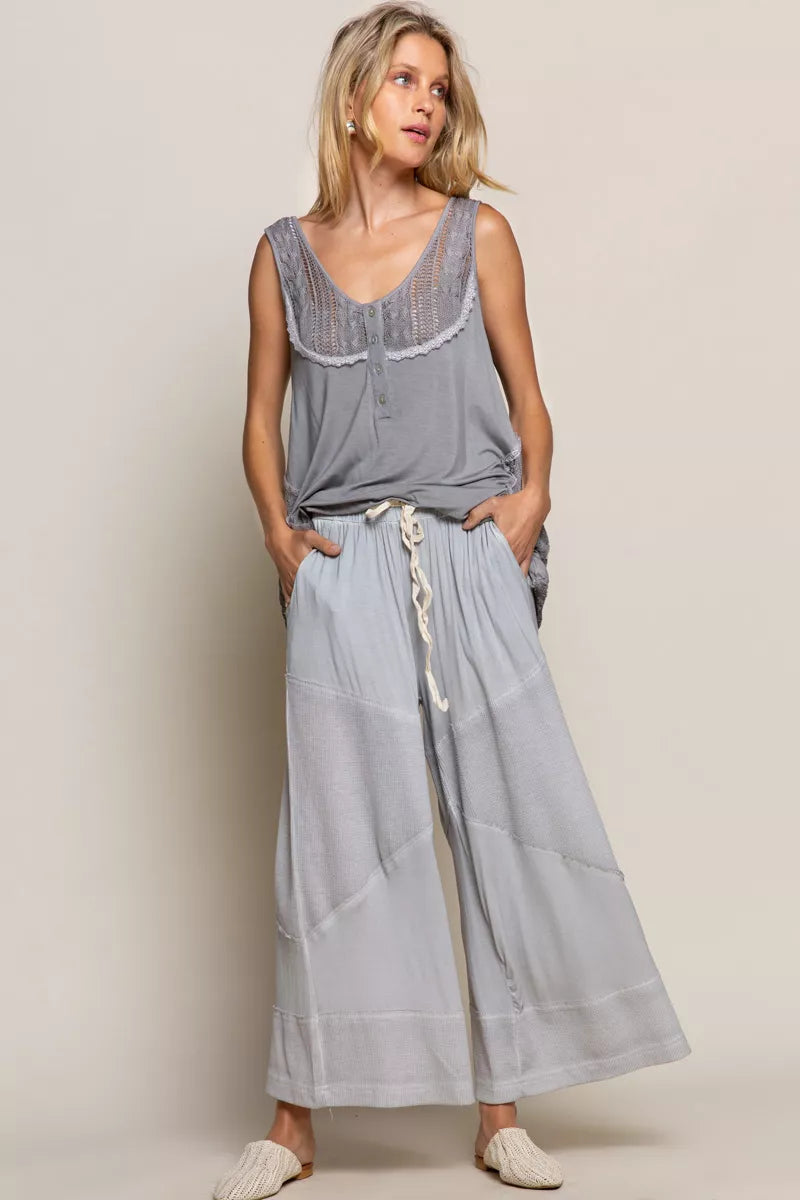 POL Elastic Waistband Wide Leg Pants with Drawstring
