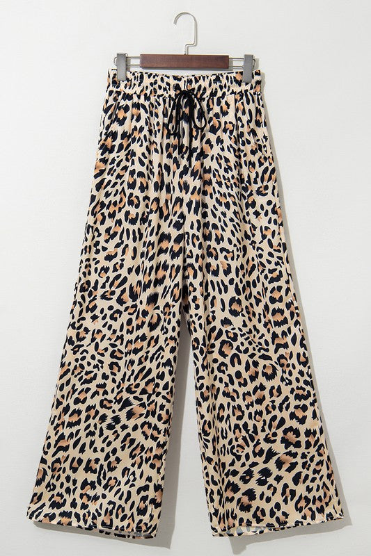 Allover Leopard Print Wide Leg Pants