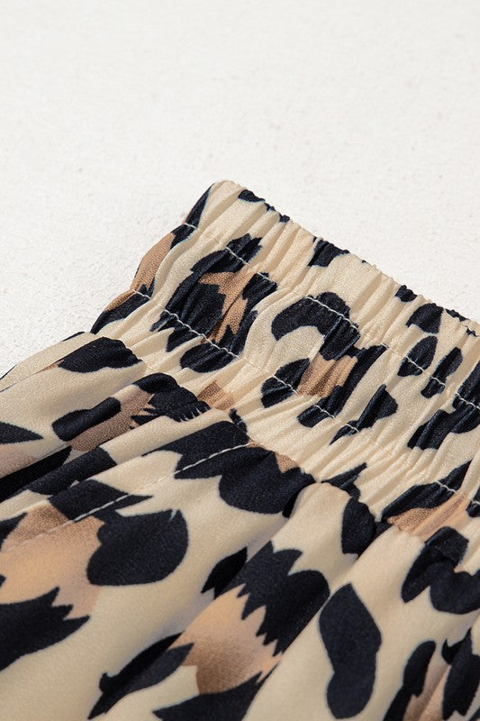 Allover Leopard Print Wide Leg Pants