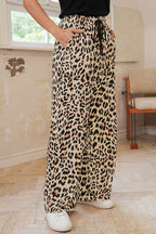 Allover Leopard Print Wide Leg Pants