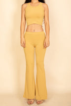 Ribbed Sleeveless Crop Top & Flared Pants Set