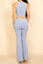 Ribbed Sleeveless Crop Top & Flared Pants Set