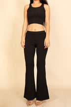 Ribbed Sleeveless Crop Top & Flared Pants Set