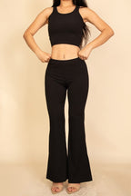 Ribbed Sleeveless Crop Top & Flared Pants Set
