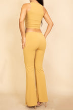 Ribbed Sleeveless Crop Top & Flared Pants Set