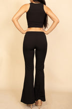 Ribbed Sleeveless Crop Top & Flared Pants Set