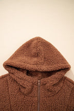 Solid Sherpa Fleece Zip Up Hooded Jacket