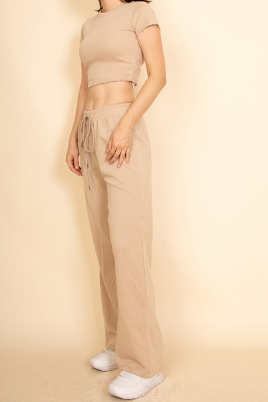 Relaxed Fit Top and Wide-Leg Pants Set