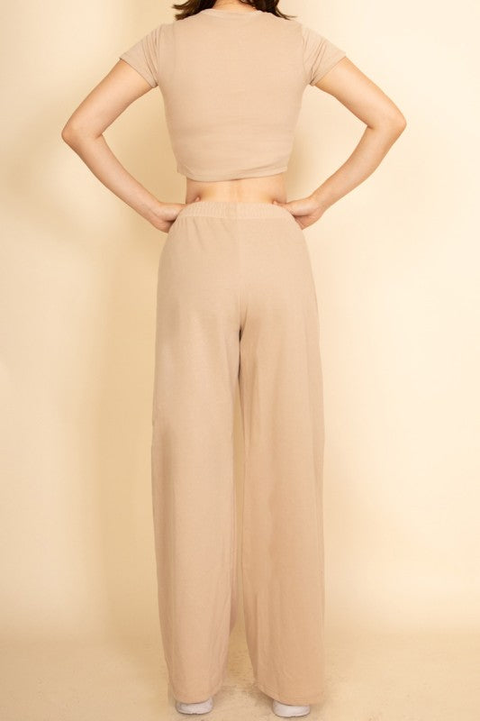 Relaxed Fit Top and Wide-Leg Pants Set