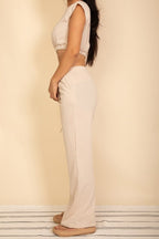 Elastic Hem Crop Top & Wide Leg Pants Set