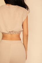 Elastic Hem Crop Top & Wide Leg Pants Set