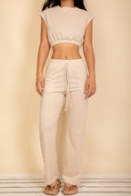 Elastic Hem Crop Top & Wide Leg Pants Set