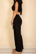 Elastic Hem Crop Top & Wide Leg Pants Set