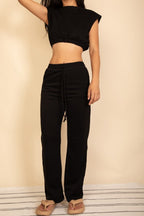 Elastic Hem Crop Top & Wide Leg Pants Set