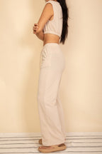 Elastic Hem Crop Top & Wide Leg Pants Set