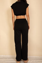 Elastic Hem Crop Top & Wide Leg Pants Set