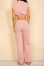 Elastic Hem Crop Top & Wide Leg Pants Set