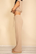 Elastic Hem Crop Top & Wide Leg Pants Set