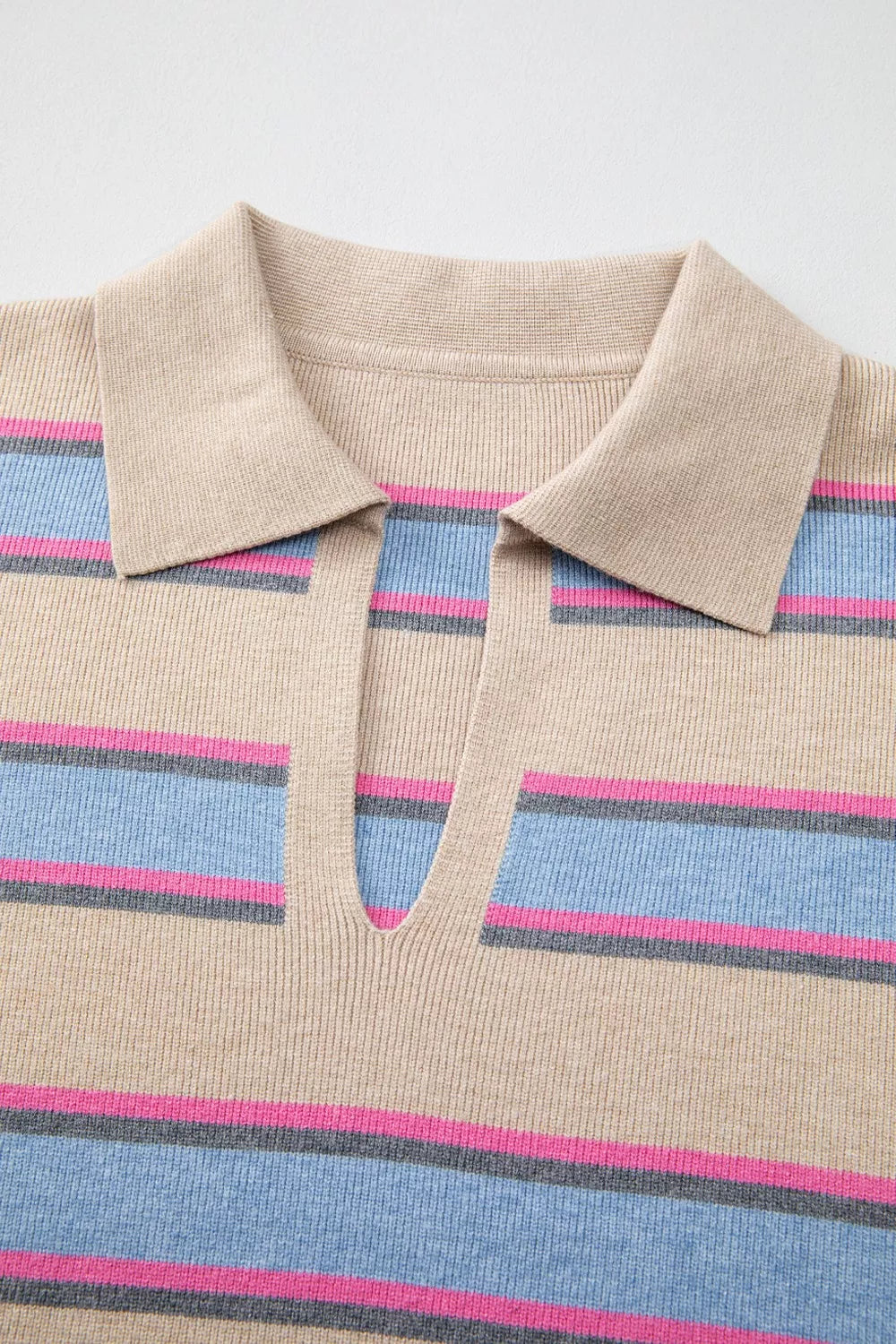 Striped Color Block Johnny Collar Sweater