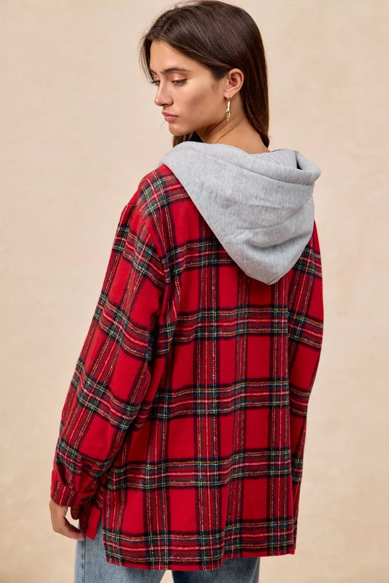 BiBi Brushed Plaid Hooded Jacket