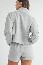 Grey Stand Neck Zipped Sweatshirt and Shorts Set