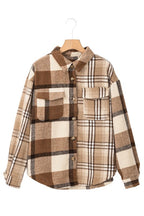 Beige Flannel Plaid Double Flap Pocket Shacket