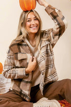 Beige Flannel Plaid Double Flap Pocket Shacket