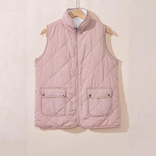 Pink Fleece Lined Quilted Vest Coats