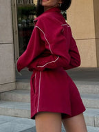 Zip Up Long Sleeve Top and Shorts Set