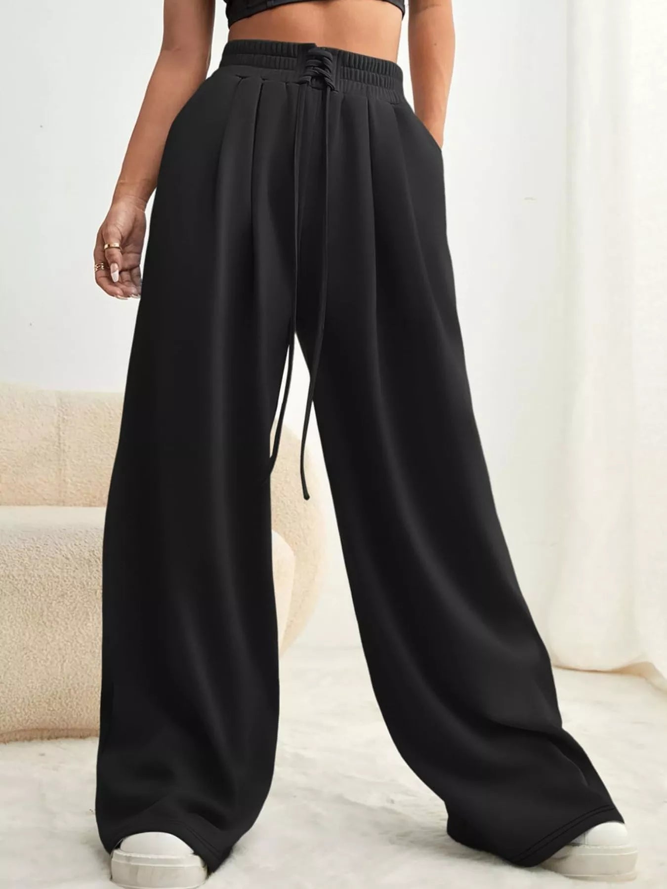 Drawstring Waist Wide Leg Pants