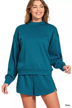 Zenana Scuba Long Sleeve Sweatshirt and Shorts Set