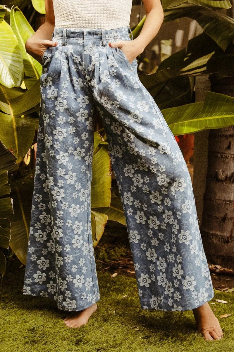 BiBi Floral Texture Wide Leg Jeans