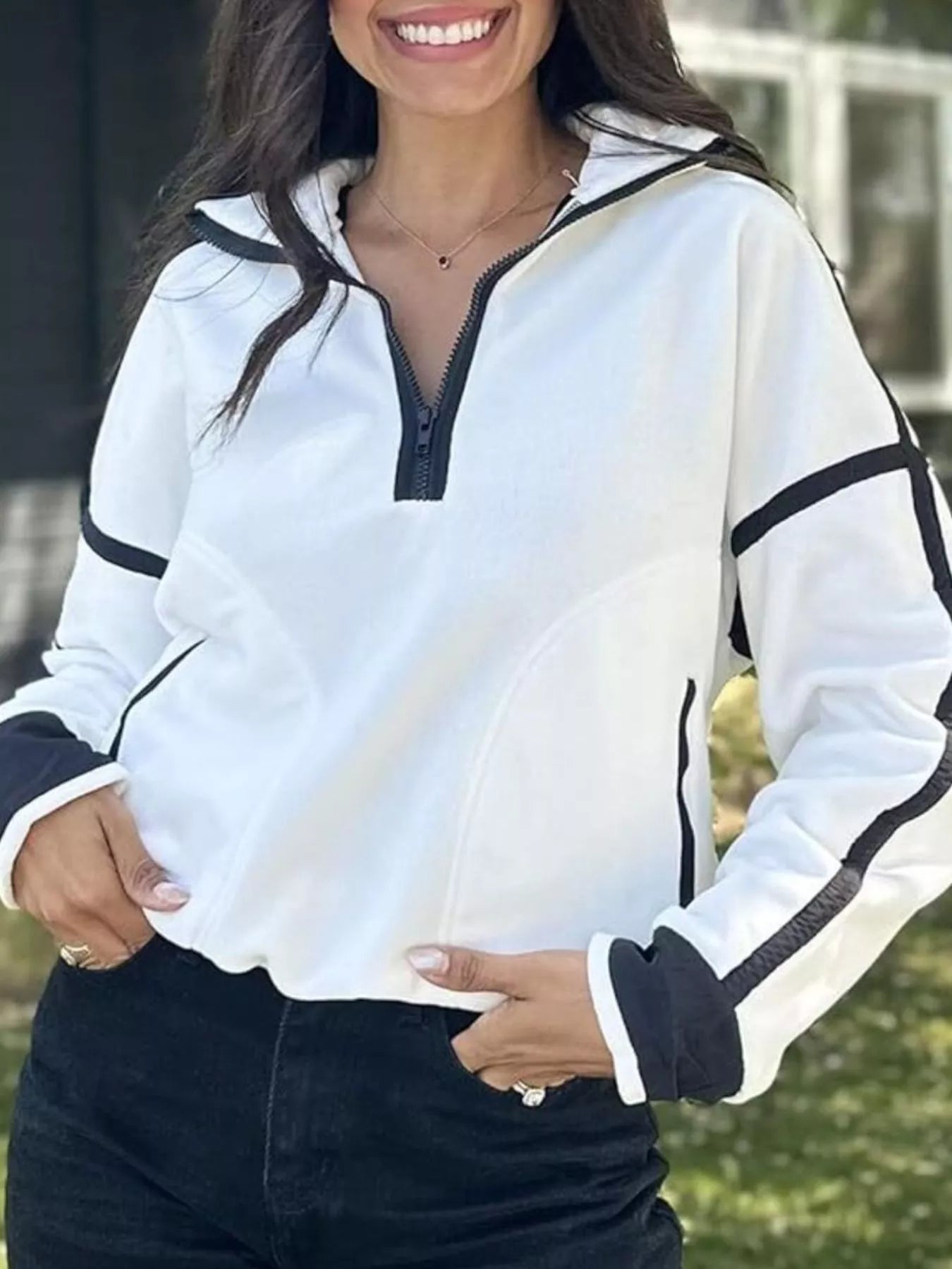 Half Zip Dropped Shoulder Sweatshirt