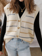 Striped Button-Down Sweater Vest