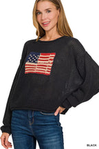 Zenana Zenana American Flag Crew Neck Sweater