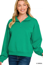 Zenana Scuba Half Zip Pullover Sweatshirt