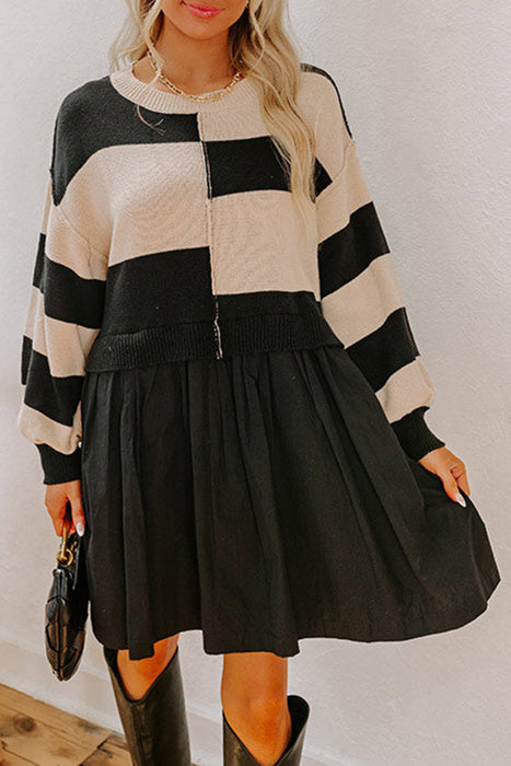 HIDDEN GEMS | Stripe Patchwork Sweater Mini Dress