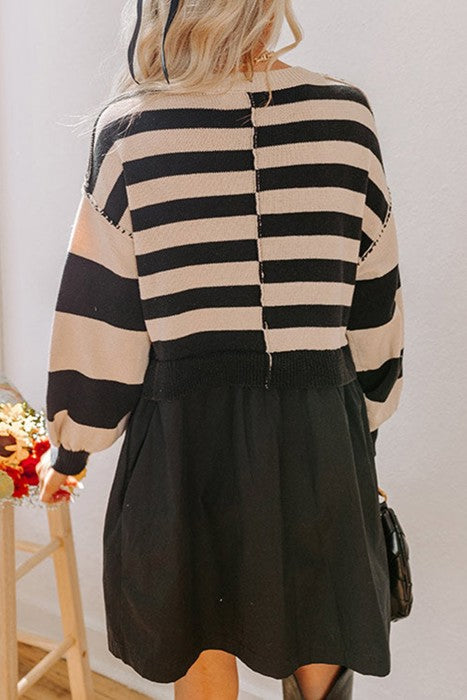 HIDDEN GEMS | Stripe Patchwork Sweater Mini Dress