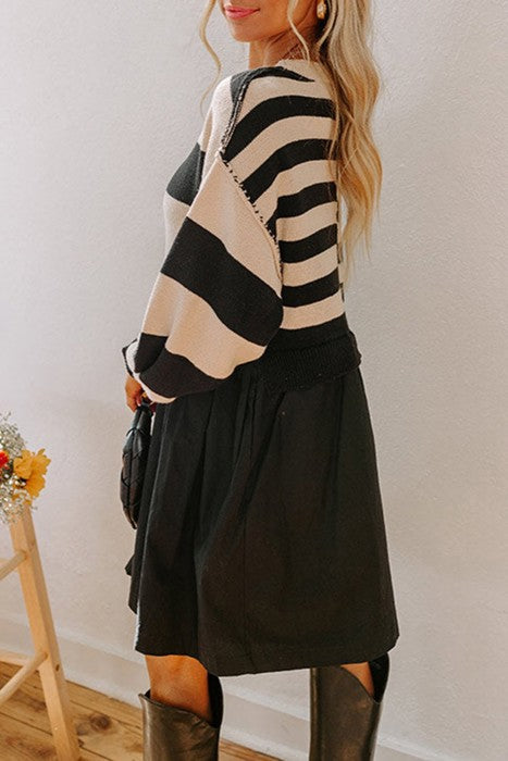 HIDDEN GEMS | Stripe Patchwork Sweater Mini Dress