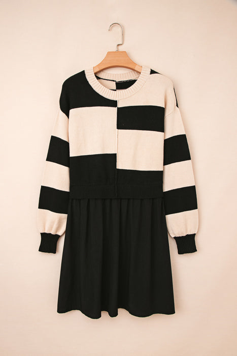 HIDDEN GEMS | Stripe Patchwork Sweater Mini Dress