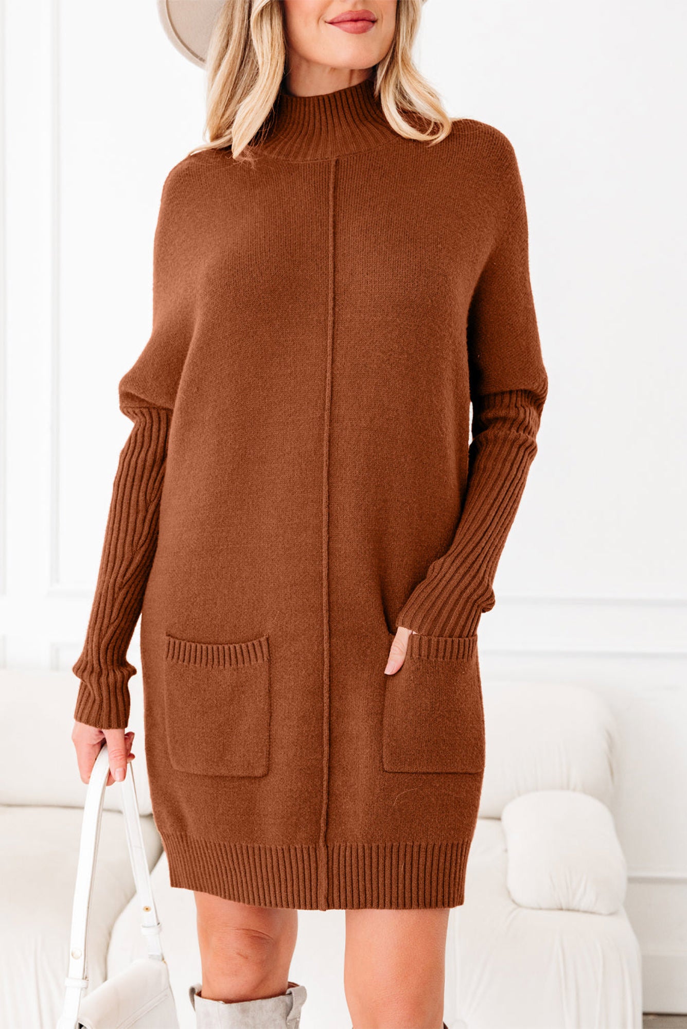 HIDDEN GEMS | Ribbed Mock Neck Sweater Dress