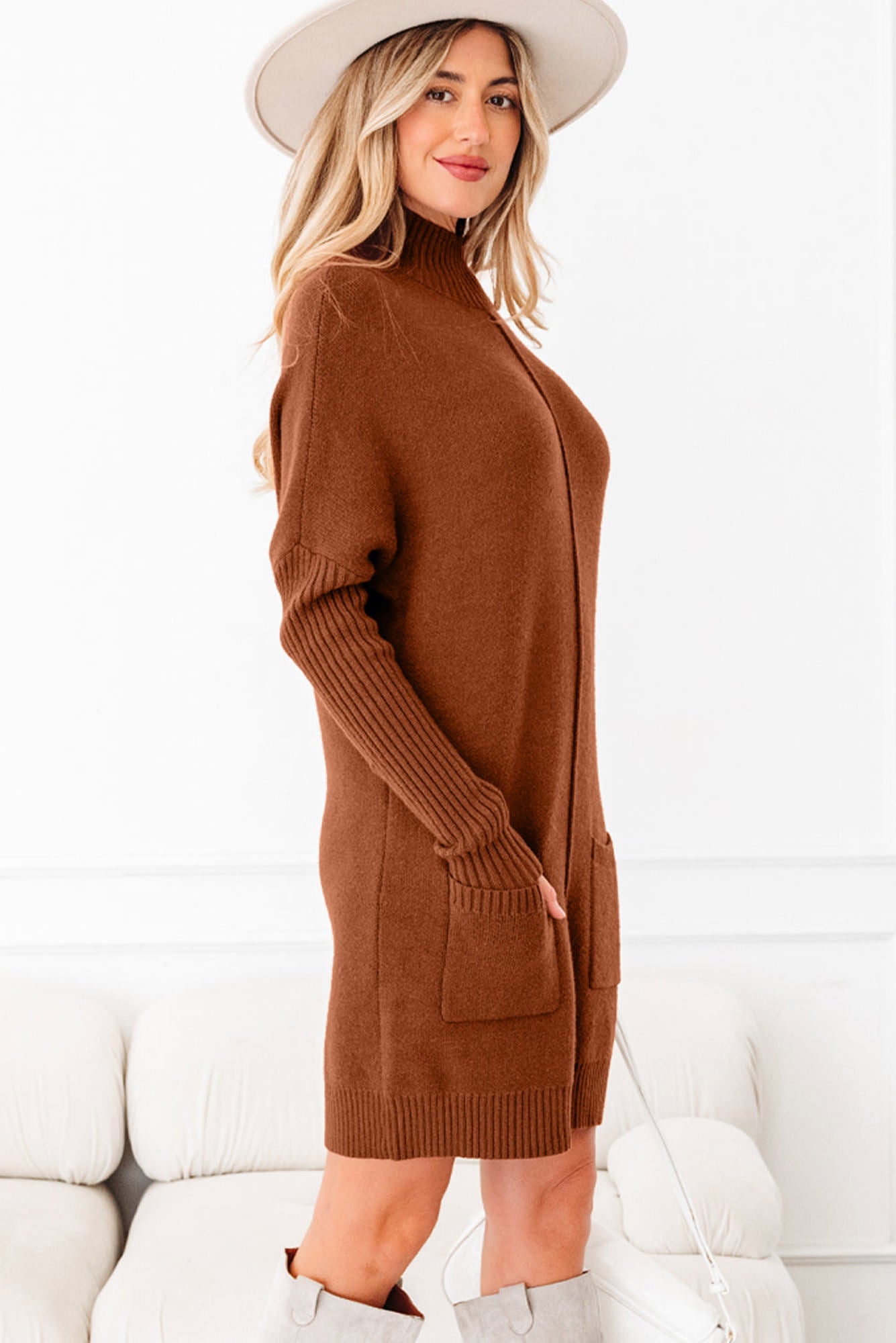 HIDDEN GEMS | Ribbed Mock Neck Sweater Dress