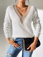 V-Neck Hollow Knit Sweater