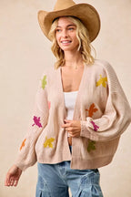 BiBi Two Tone Knit Cardigan with Leaf Patches