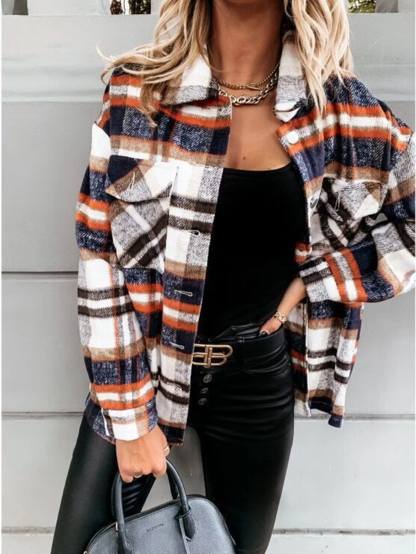 Plaid Button-Down Long Sleeve Shacket
