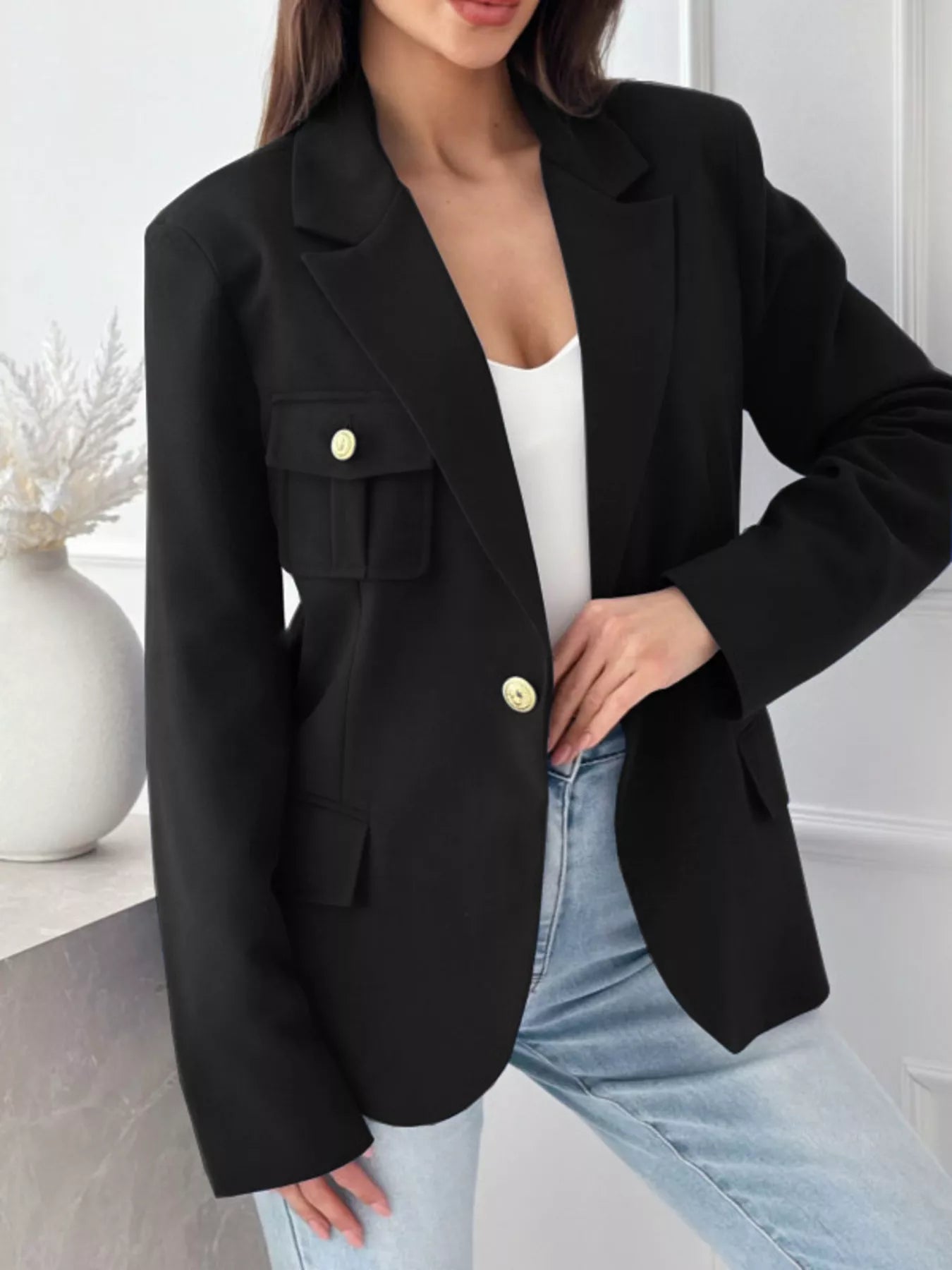 Lapel Collar One Button Blazer