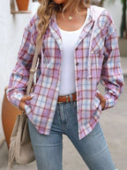 Hooded Plaid Button-Up Shirt