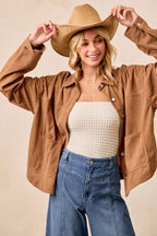 BiBi Corduroy Relaxed Fit Shacket with Back Pleat